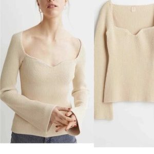 H&M ribbed sweetheart neckline sweater
